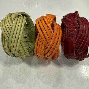 Made in 🇮🇹 Braided Leather Bracelet Set - Green, Orange, Maroon